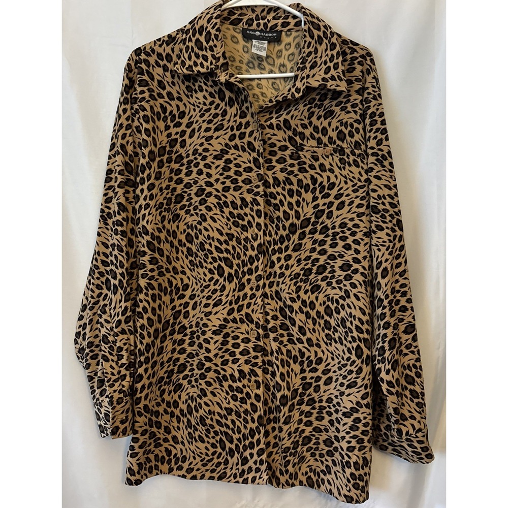Vtg SAG HARBOR Leopard Print Button Down Blouse/Shacket Shirt 16W